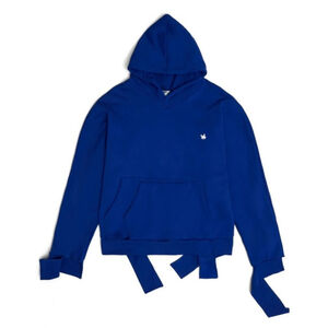 Men's SEAGGS & magdalads Blue Hoodie with White Logo Size L Tattered Pullover